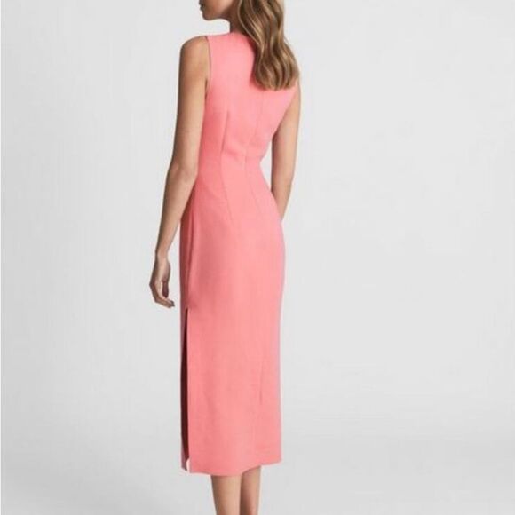 REISS imogen sleeveless ruched midi dress pink 4 event occasion party - Picture 2 of 10
